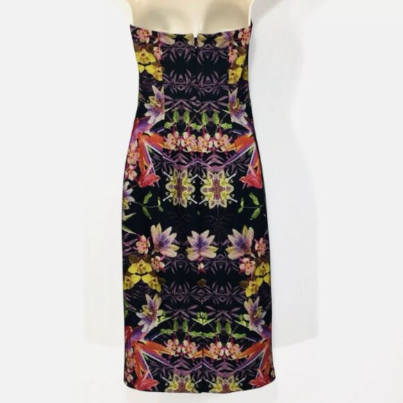 Bebe Strapless Pencil Dress Zipper Lined Back Slit Botanical floral print size M - Picture 4 of 4